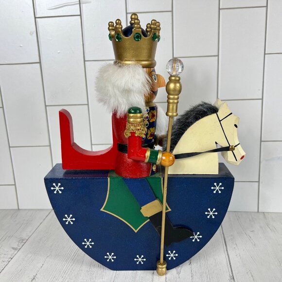 Vintage Wooden King Nutcracker Riding Horse Rocking Figurine - Picture 6 of 11